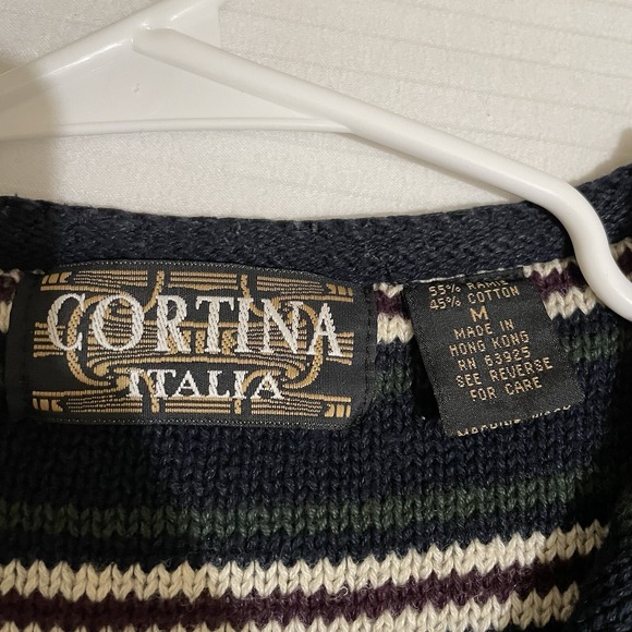 Vintage Cortina Italia Sweater Mens Pullover Retro Pattern 90's Academia Preppy - Picture 3 of 6